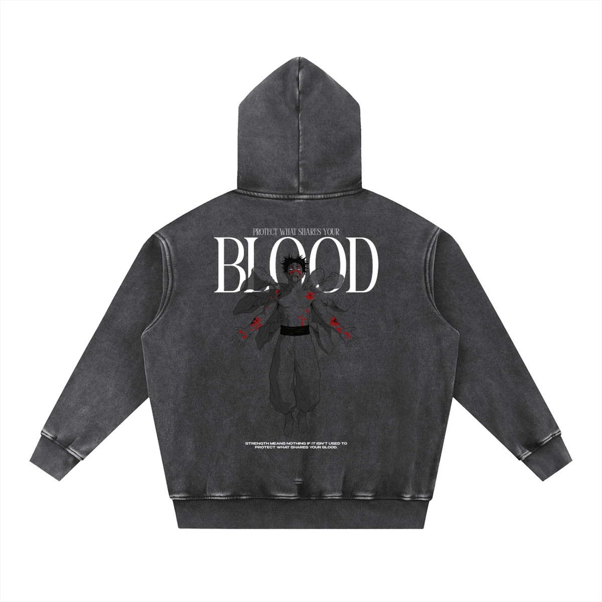 BLOOD Washed Streetwear Hoodie - AY - Line Anime