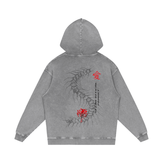 Centipede Streetwear Hoodie Grey Washed - AY - Line Anime