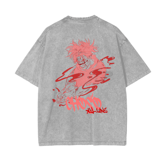 Crimson Flow Graffiti Streetwear Shirt Grey Washed - AY - Line Anime