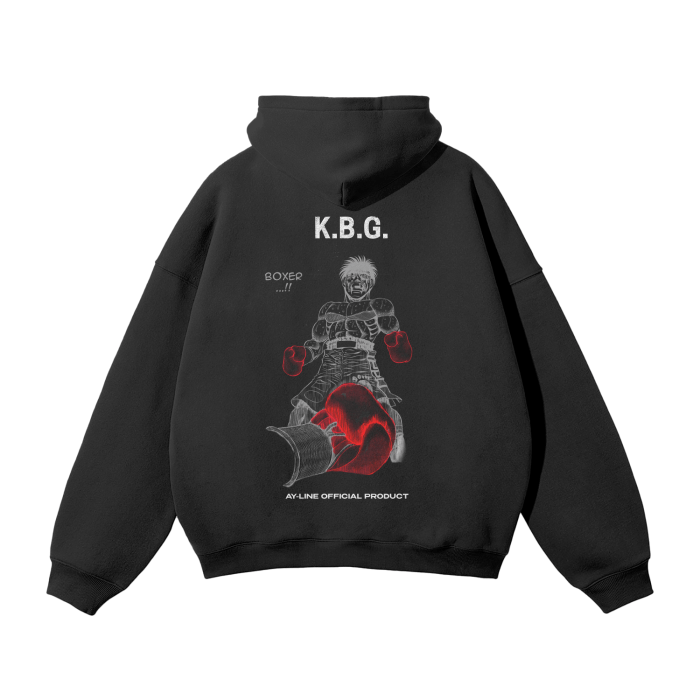 Rising Knockout Streetwear Hoodie Black - AY - Line Anime