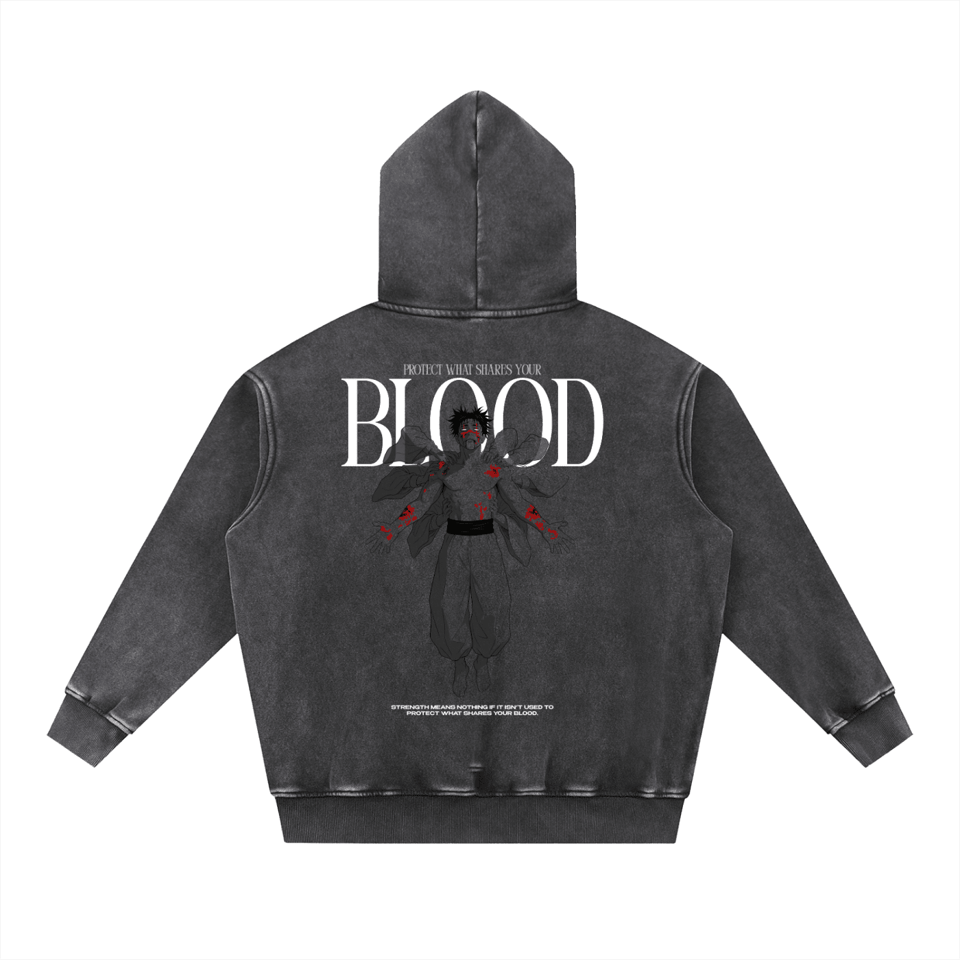 BLOOD Washed Streetwear Hoodie - AY - Line Anime