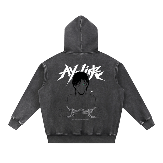 Depth Washed Streetwear Hoodie - AY - Line Anime