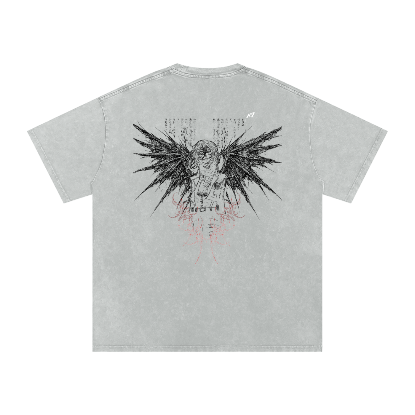 Wings of Defiance Washed Streetwear Shirt - AY - Line Anime
