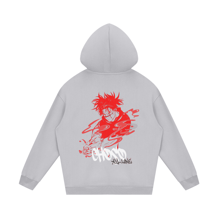 Crimson Flow Graffiti Streetwear Hoodie Grey