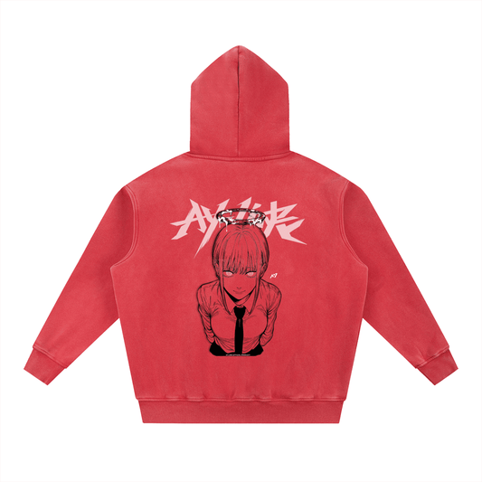 Red Authority Washed Streetwear Hoodie - AY - Line Anime