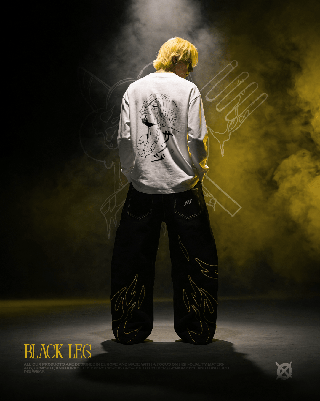 Black Leg Crewneck Long - Sleeve - AY - Line Anime