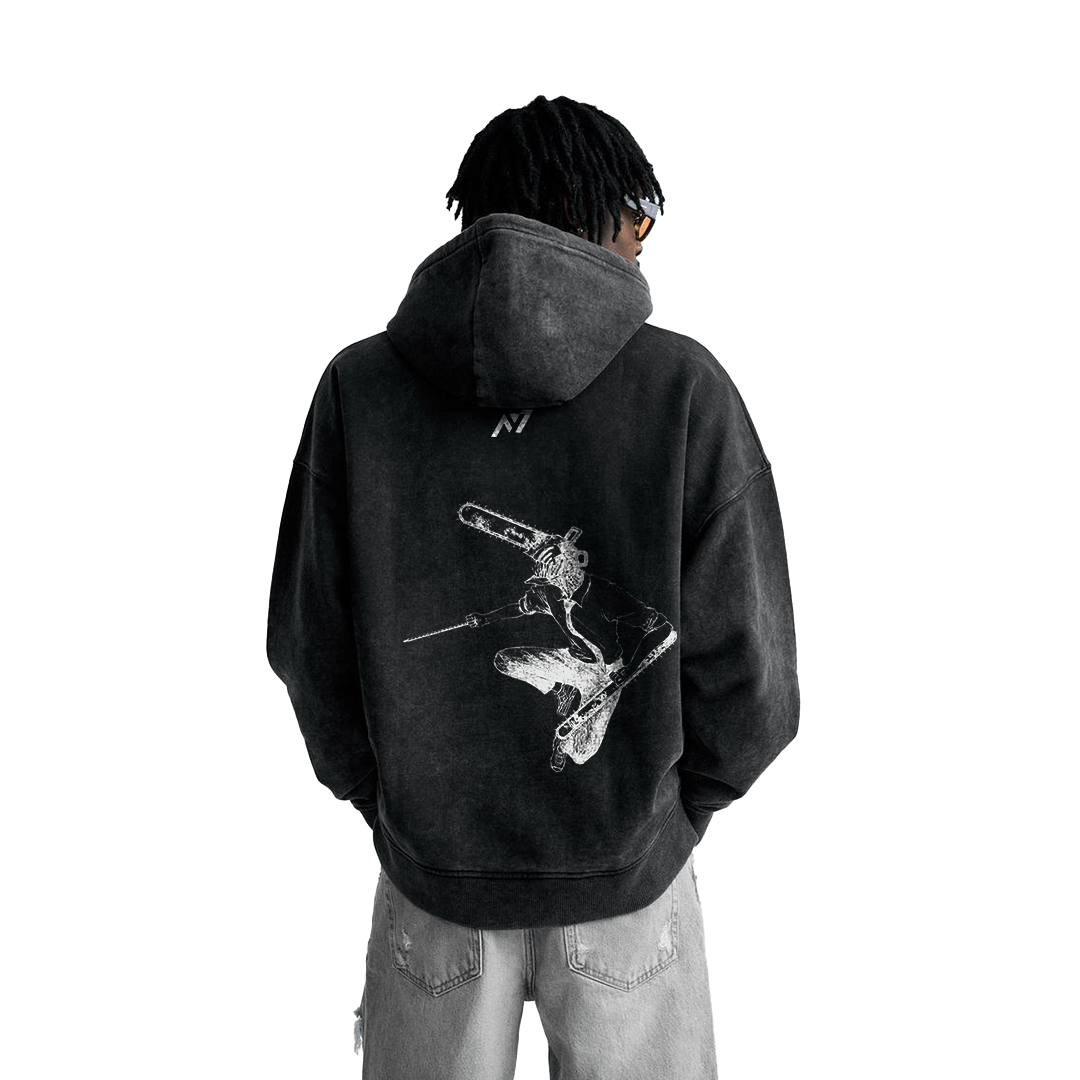 Fuel for Fight Streetwear Hoodie Black Washed - AY - Line Anime