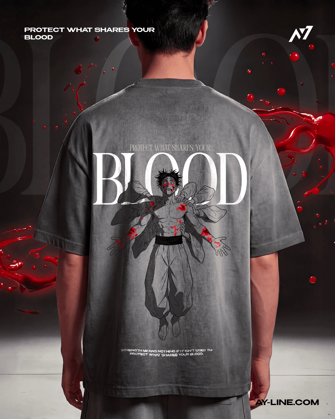 BLOOD Washed Streetwear Shirt - AY - Line Anime