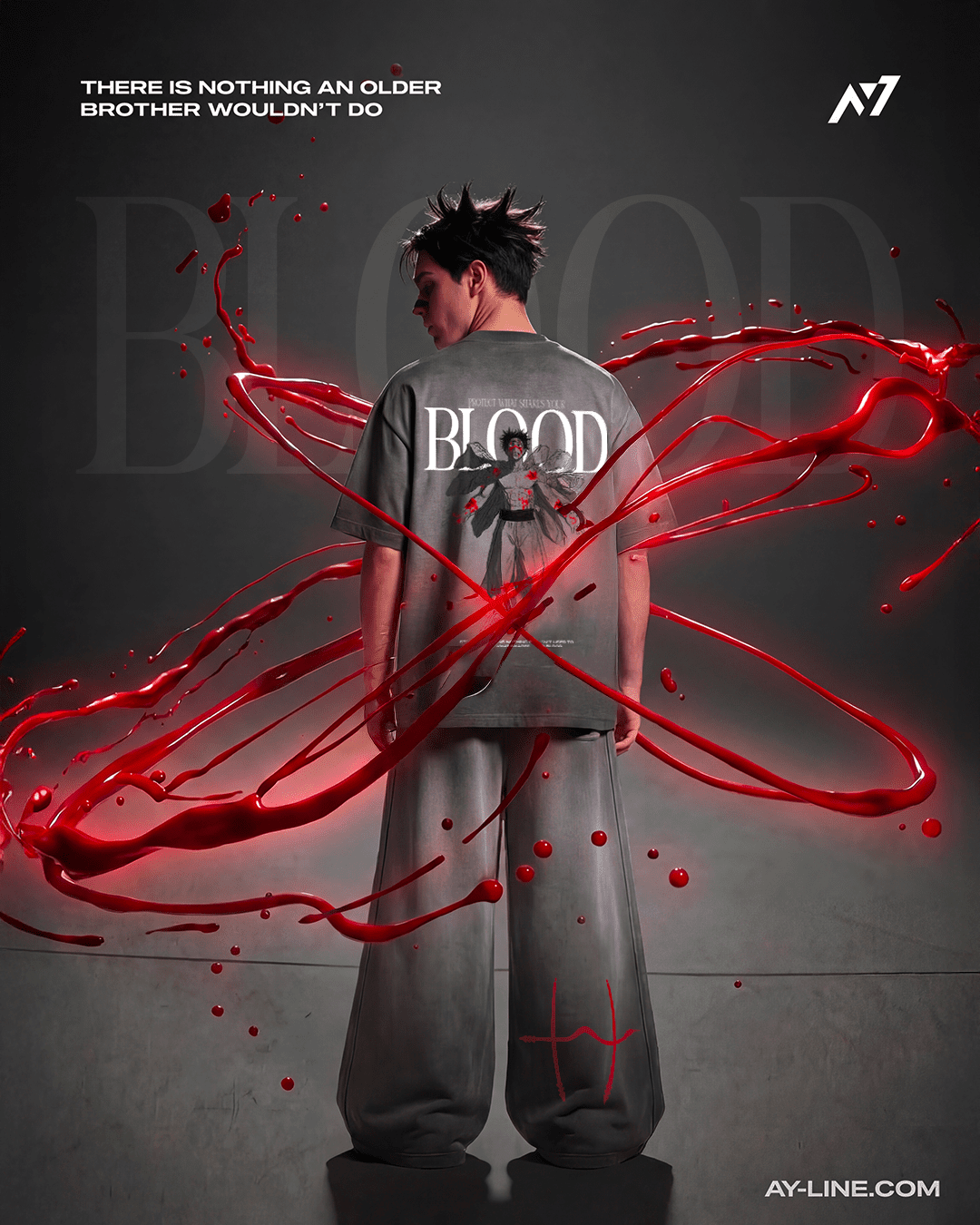 BLOOD Washed Streetwear Shirt - AY - Line Anime
