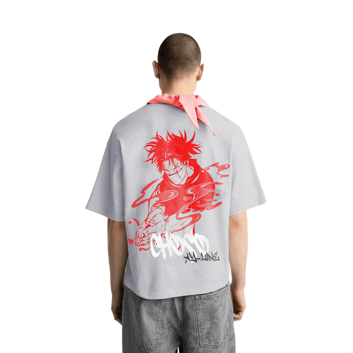 Crimson Flow Graffiti Streetwear Shirt Grey