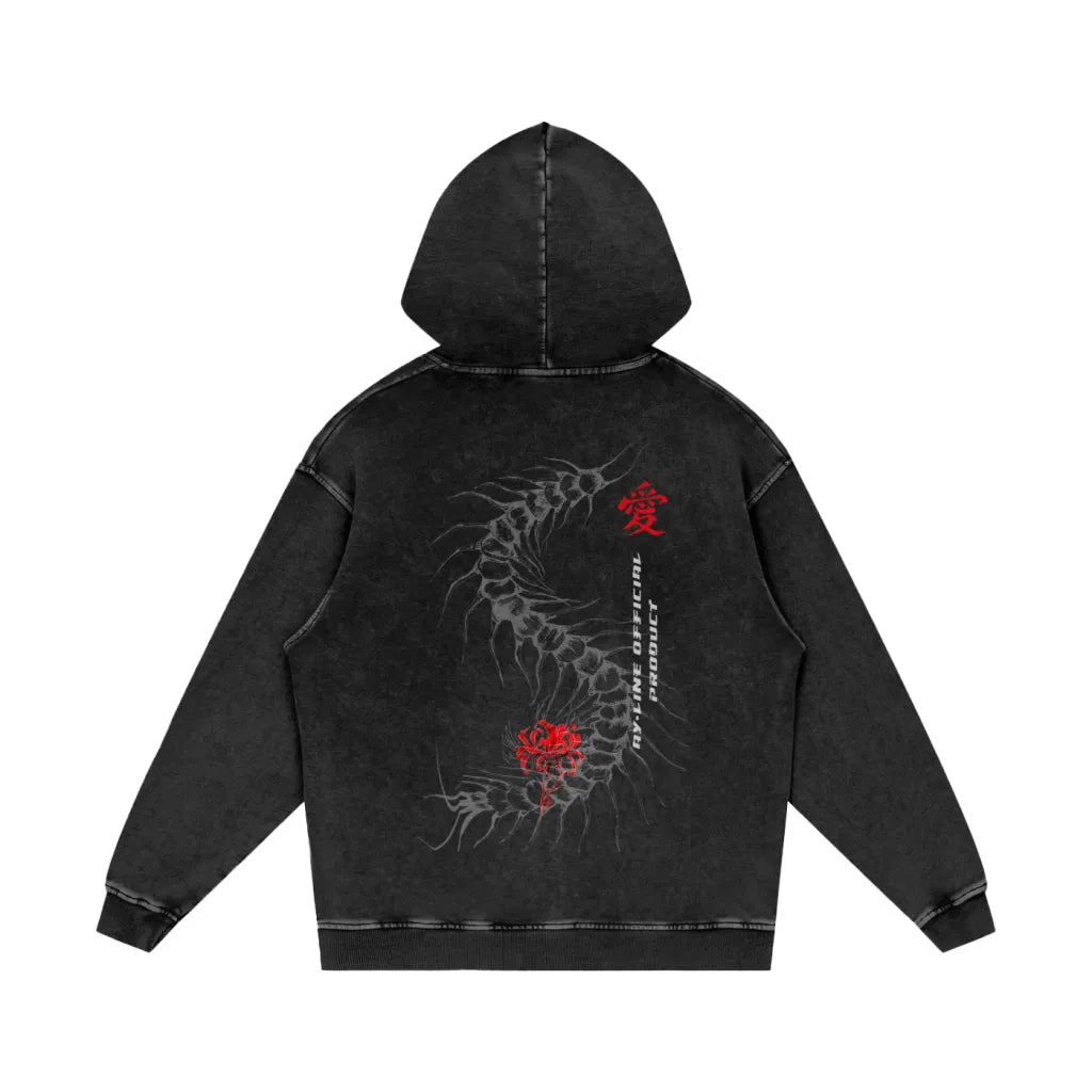 Centipede Streetwear Hoodie Black Washed - AY - Line Anime