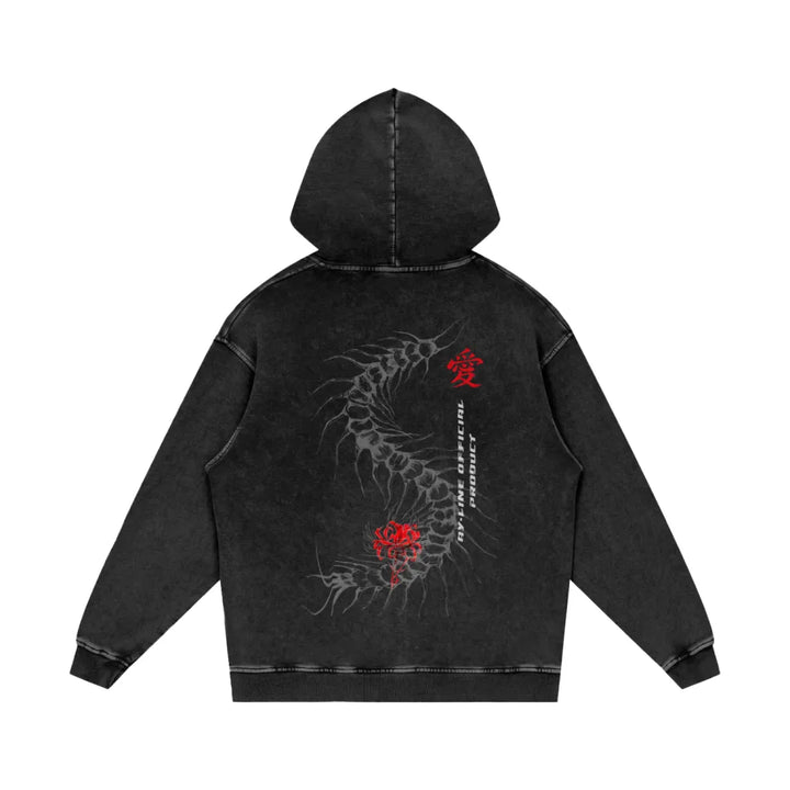 Centipede Streetwear Hoodie Black Washed