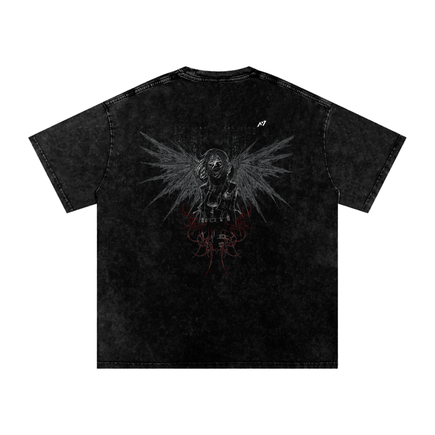 Wings of Defiance Dark Washed Streetwear Shirt - AY - Line Anime