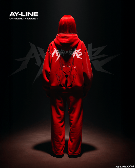 Red Authority Washed Streetwear Hoodie - AY - Line Anime