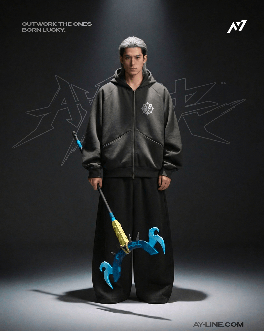 Azure Divider Streetwear Zip - Up Hoodie - AY - Line Anime